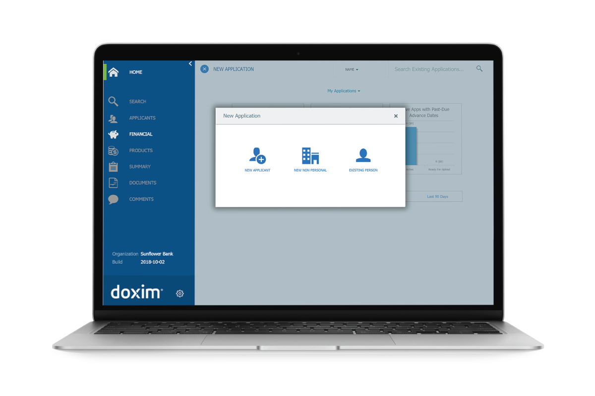Doxim Digital Account opening screenshot on a laptop