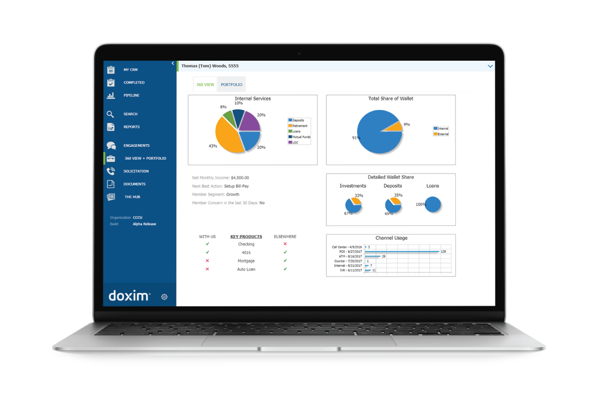 Doxim CRM screenshot showing portfolio summary