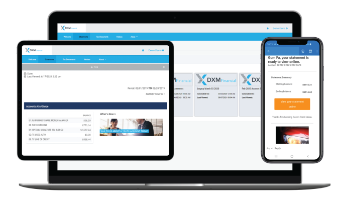 Doxim on-demand portal on devices screen