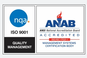NQA ISO 9001 Registered: Quality Management badge & ANAB Accredited ISO/IEC 17021: Management Systems Certification Body 